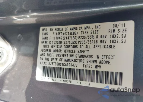 2012 Acura Rdx from USA, damaged, VIN 5J8TB2H24CA000477